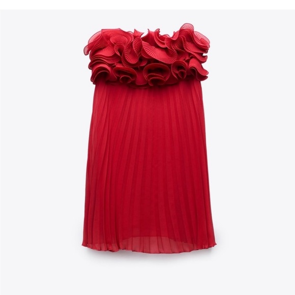 NWT Zara Ruffle Strapless Pleated Mini Dress - Picture 5 of 13
